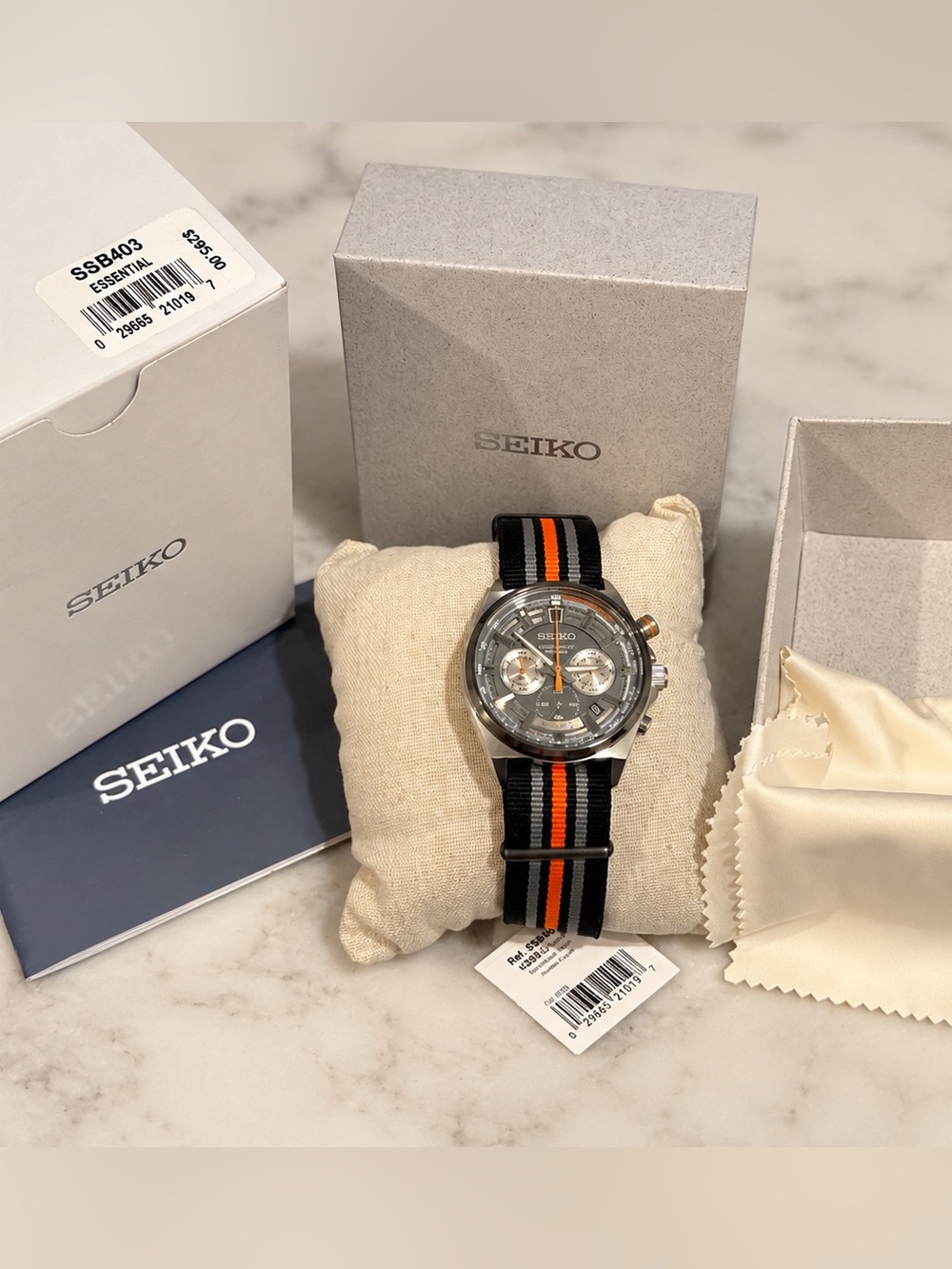 SEIKO Essentials Chronograph Striped Nylon Strap Unisex Watch NIB 41mm